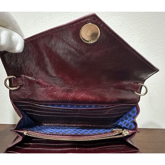 REBECCA MINKOFF envelope clutch crossbody burgundy leather with chain strap - Picture 12 of 16